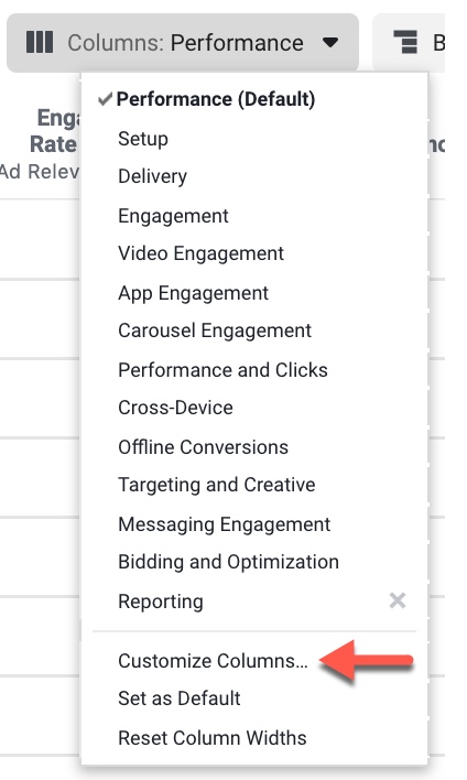 You can find the Customize Columns options toward the bottom of the Columns drop-down.