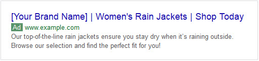 Example of bad ad copy for rain jackets showing up in SERPs