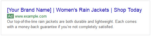 Example of good ad copy for rain jackets showing up in SERPs
