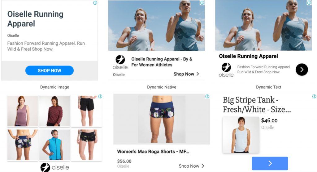 Screenshot of a collection of responsive display ads from Google Ads that have been adapted for a variety of display options