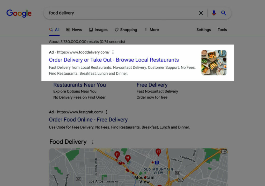 A screenshot of an ad with the image extension highlighted