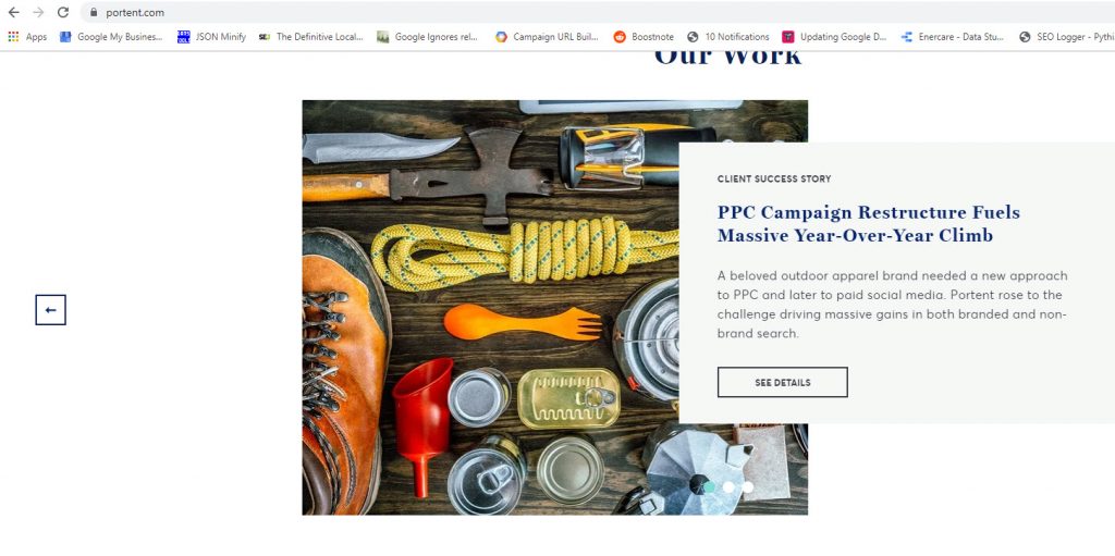 Screenshot showing a decorative image used to advertise a case study on Portent.com