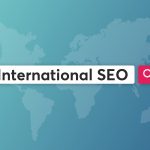 Illustrated map of the world with a search box overlay that has "international seo" text inside it