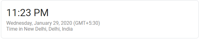 Screenshot of Google's answer box for what time it is in New Delhi
