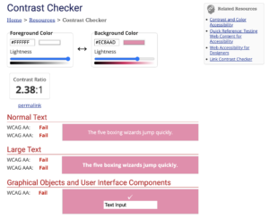Screenshot of the results of the contrast checker tool