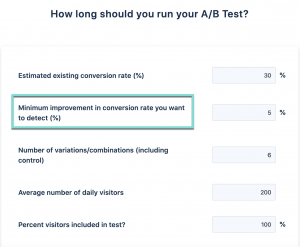 Screenshot of VWO's A/B test duration calculator
